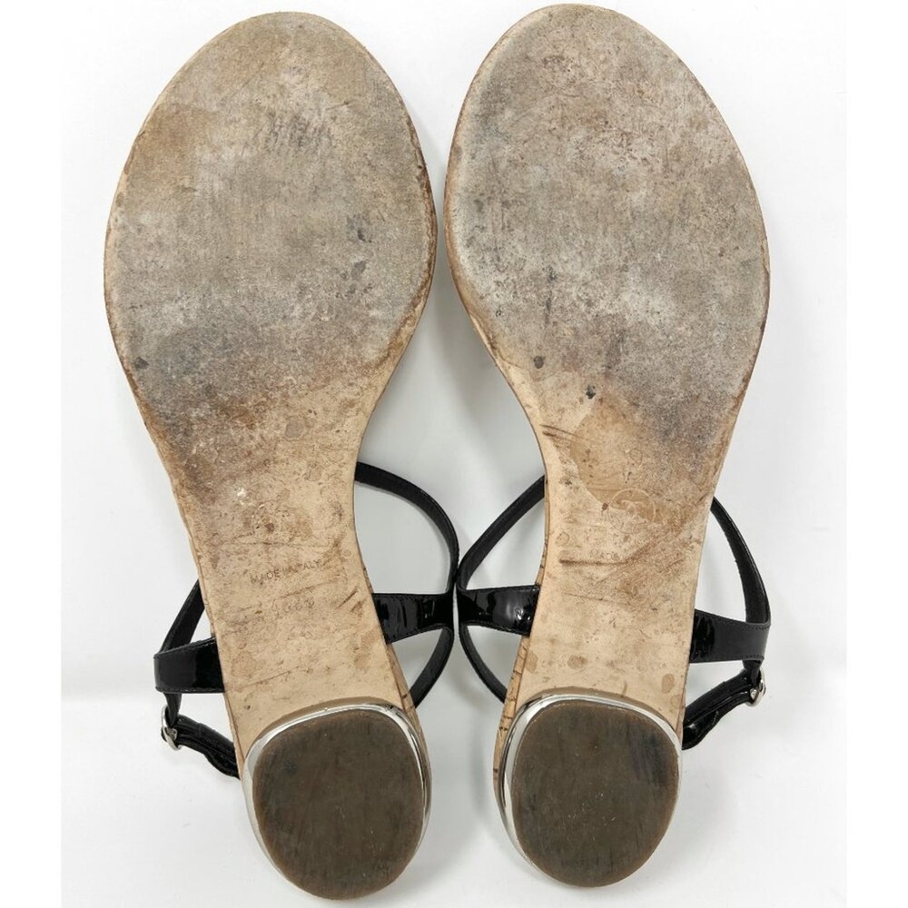 Chanel‎ Black Patent Thong Sandals CC Cork Sole Flat Sandals 40.5 - Picture 8 of 9
